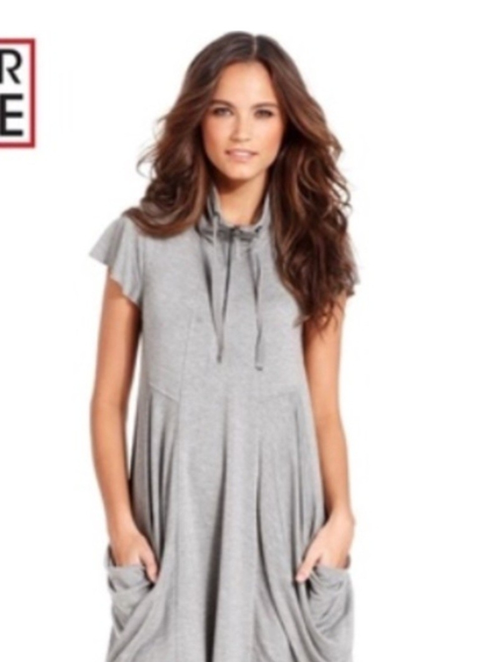 Kensie Gray Short-Sleeve Drawstring Neck Tunic